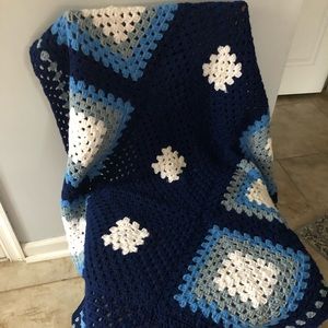 Vintage Blue Square Crochet Blanket